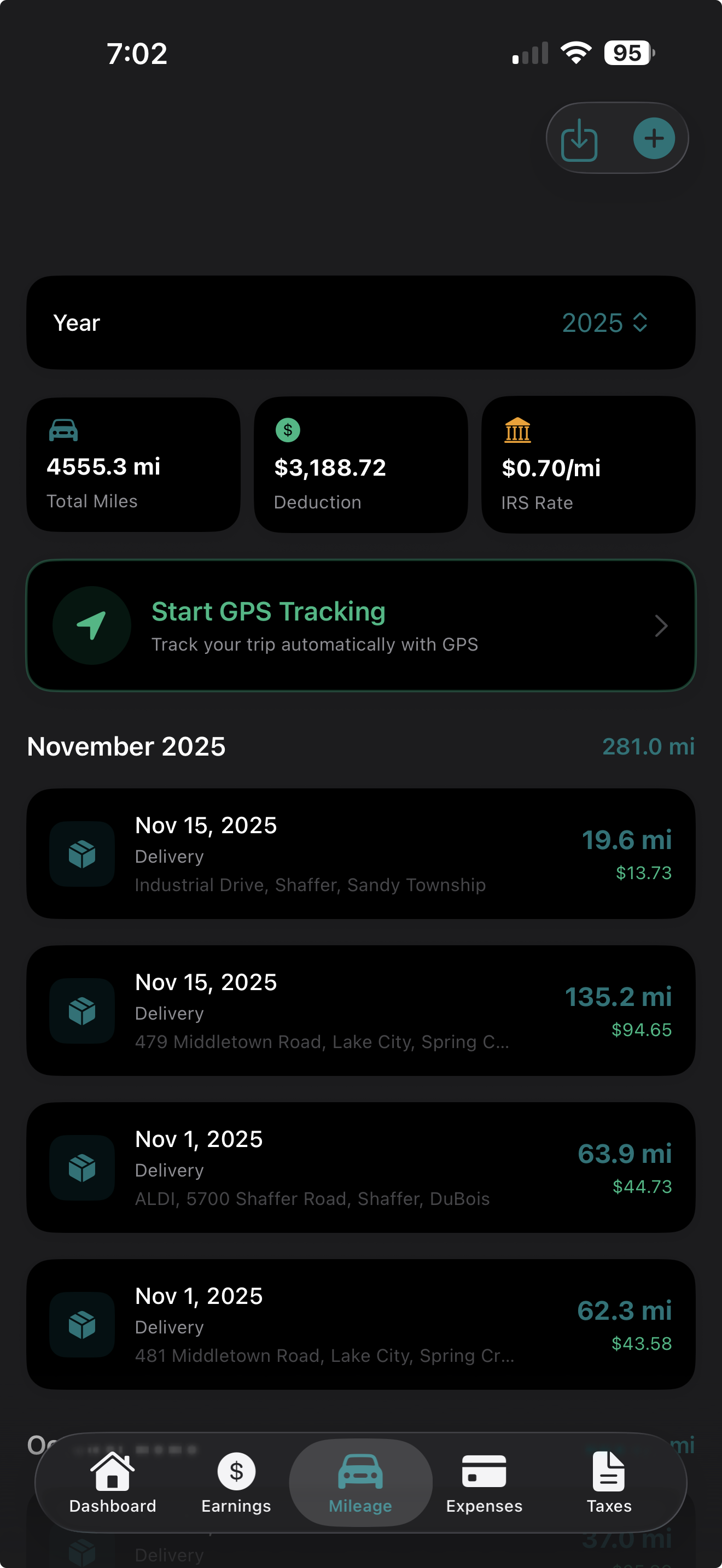 Mileage tracking